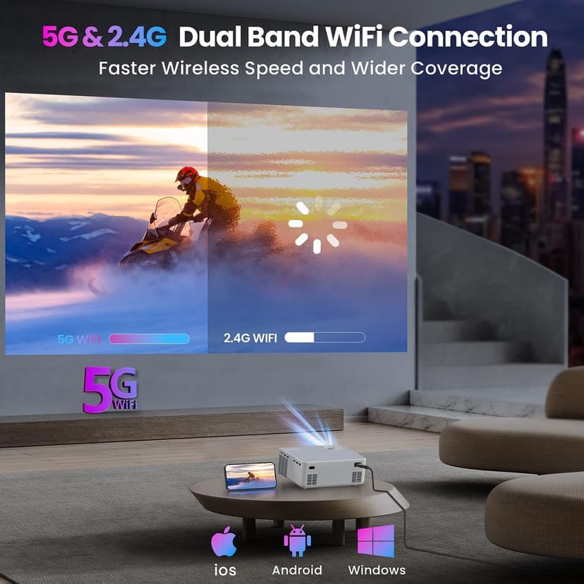 FANGOR 1080P HD Projector, WiFi Bluetooth Projectors, Max 230” Projection Screen Portable Home Theater Video Movie Proyector With Tripod, Compatible with HDMI, USB, Laptop, iOS & Android Phone
