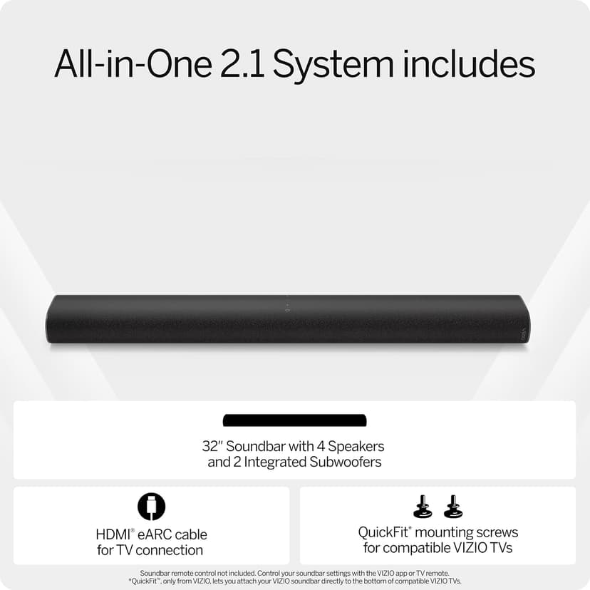 VIZIO All-in-One Soundbar SE w/Dolby Atmos & DTS:X, Bluetooth Speaker, QuickFit™ Compatible – SV210Y-08 (New, 2024 Model)
