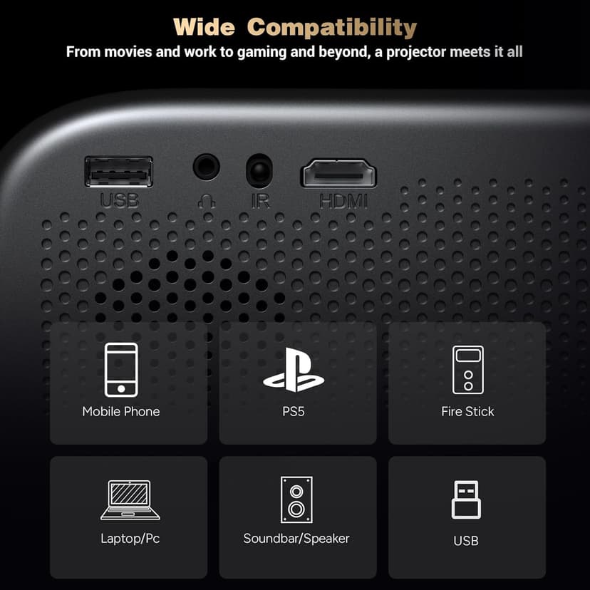 Projector with WiFi and Bluetooth: [Auto Focus/Keystone] - NICPOW Full HD 1080P 4K Supported Portable Bluetooth Projector for Gaming Devices and Phones - Ideal for Indoor Outdoor Use - Grey