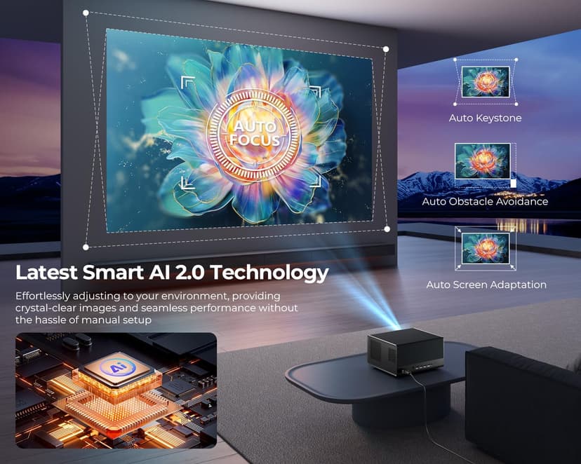 ELEPHAS Smart 4K PRO-UHD Projector with WiFi and Bluetooth, NETFLIX-Licensed, Dolby Audio, 1200 ANSI Lumens Sealed Video Projector, Auto Focus & Keystone, Portable Home Theater for Indoor/Outdoor