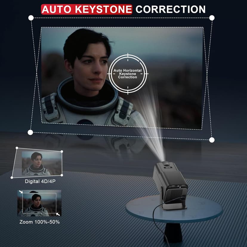 [ 2025 Netflix Licensed ] 4K Projector with Wifi Bluetooth, Android 13 Smart Projector w Built-in Netflix/YouTube/PrimeVideo/D+, Auto Keystone, 1080P Native Mini Portable Projector for Outdoor Movies