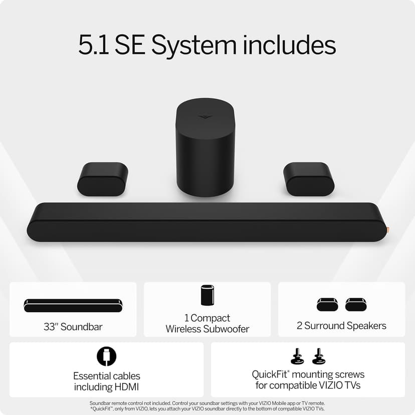 Vizio SV510X-0806B-RB Dolby Atmos 5.1 Channel 33 Inch Soundbar System - (Renewed)