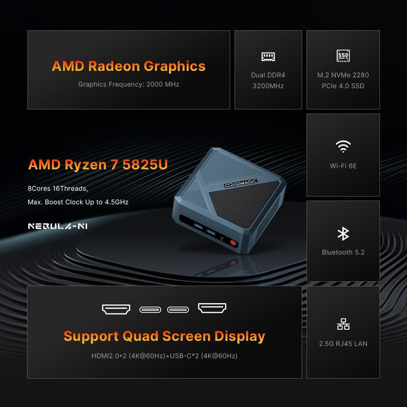 N1 Mini PC, AMD Ryzen 7 5825U (Upgraded 5700U/7430U, Up to 4.5GHz), 32GB DDR41 TB M.2 NVMe PCIe 4.0 SSD, Mini Computer Dual Display, WiFi-6E/BT-5.2, USB-C/2.5G LAN, Home/Office