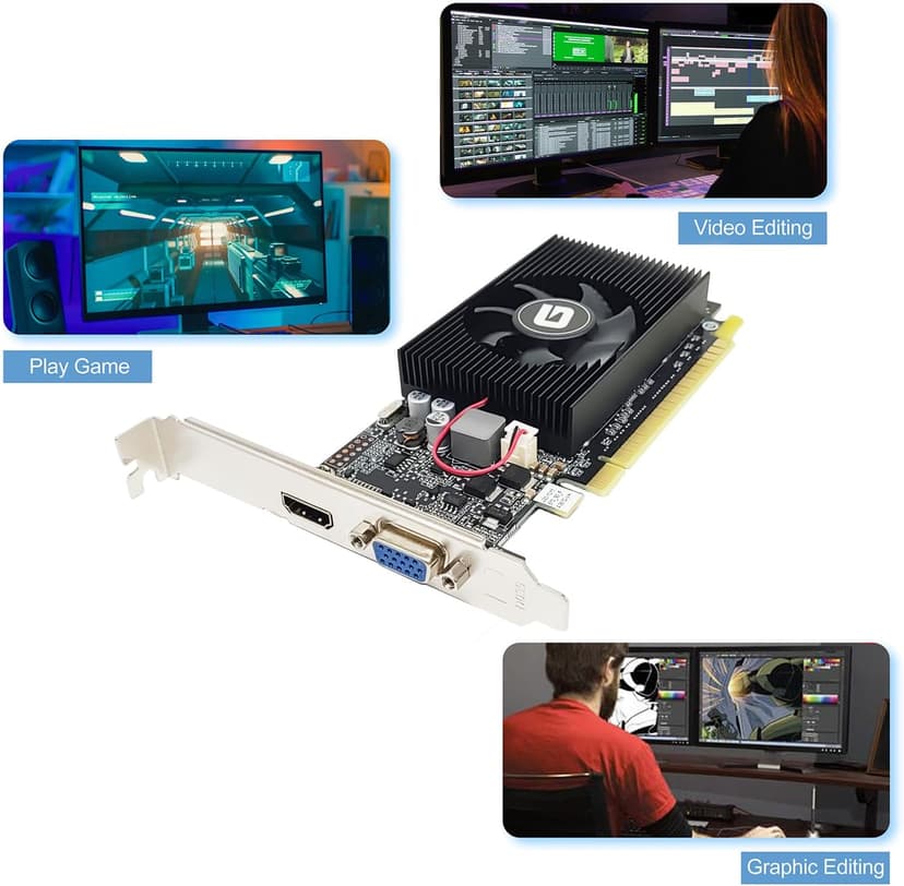 GeForce GT 610 2G DDR3 Low Profile Graphics Card, PCI Express 1.1 x16, HDMI/VGA, Entry Level GPU for PC, SFF and HTPC, Compatible with Win11