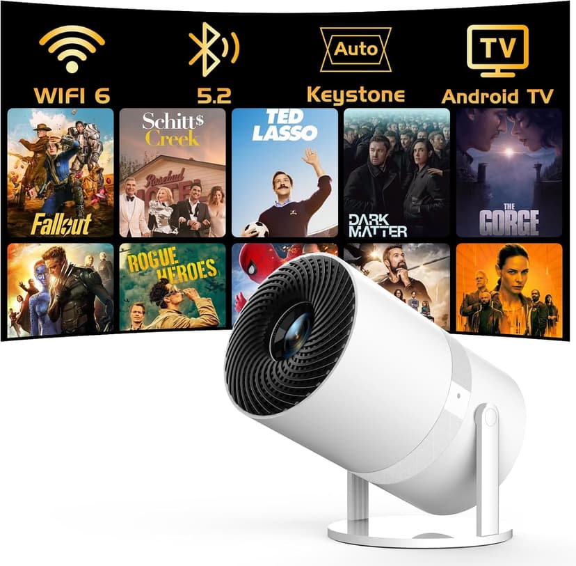 [Built-in -Apps] PANSEBA 270°Adjustable Smart Mini Projector with WiFi 6 and Bluetooth, Auto Keystone Outdoor Movie Projector, Big Screen Home Portable Projector for Phone/TV Stick/Laptop/HDMI