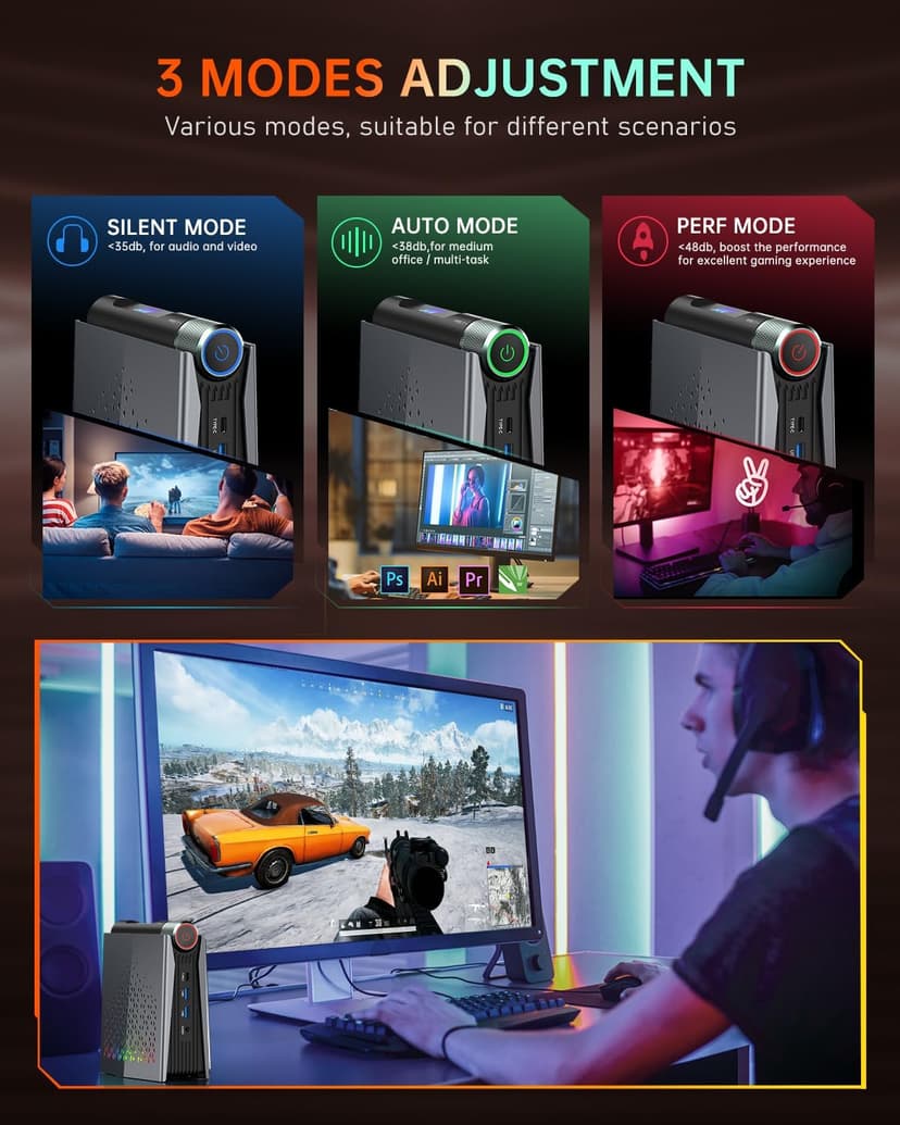 ACEMAGICIAN S3A Mini PC, AMD Ryzen 9 6900HX(up to 4.9 GHz), 32GB DDR4 1TB NVME SSD Mini Tower PC, AMD Radeon 680M Mini Desktop Computer Support BT5.2/RGB Lights/HDMI/Type-C/Wifi6