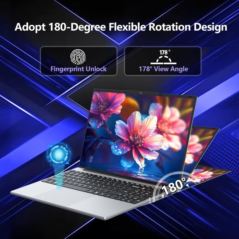 15.6 inch Gaming Laptop 2025, Laptop Computer with N95 Quad-Core up to 3.4GHz, 16GB DDR4 1TB SSD, Backlit Keyboard, Fingerprint Unlock, FHD 1920 * 1080, WiFi5, BT4.2, Win 11 Pro(Silver)
