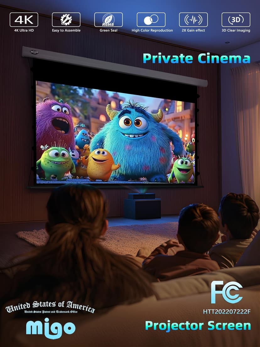 150 Inch Pull Down Projector Screen, Grey Crystal 2.0 Gain Partial Ambient Light 4K HD Tab-Tensioned Projector Screen Wall Mount Ceiling Mount for Short Throw Projector Movie Home Theater Cinema