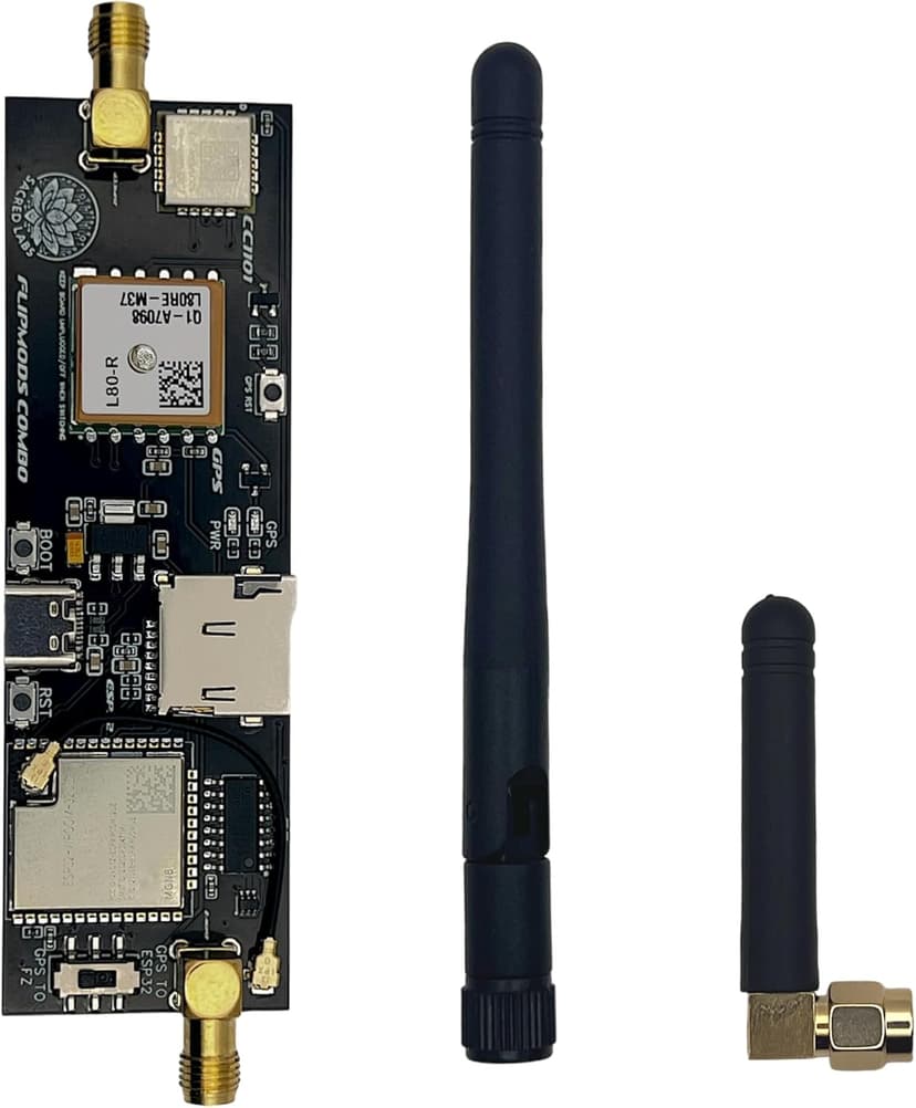 FlipMods Combo GPS WiFi Dev Board for Flipper Zero GPIO - with Marauder, ESP-32 Chip, CC1101 Subhz, GPS, 433MHz and 2.4GHz Antenna, USB-C Port, Micro SD Slot