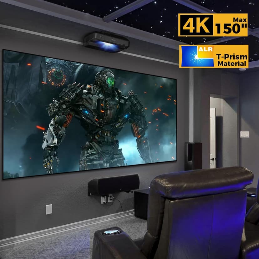 SCREENPRO ALR 150inch Ambient Light Rejecting Wall Mount Projector Screen for Laser Projector & UST Projector, 16:9 4K/8K Ultra Edge Free Fixed Frame Ceiling Light Rejecting Screen for Home Theater