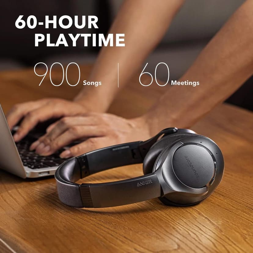 Soundcore Anker Life Q20 Hybrid Active Noise Cancelling Headphones, Wireless Over Ear Bluetooth Headphones, 60H Playtime, Hi-Res Audio, Deep Bass, Foam Ear Cups, Travel, Office, USB-C Charging