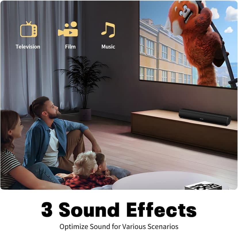 Sound Bars for TV 16-inch, Cinematic Soundbar for TV with Impactful Bass, Dynamic Lights and Remote Control, Wall Mountable, Bluetooth TV Sound Bar Speakers with Bluetooth/Optical/AUX Connection