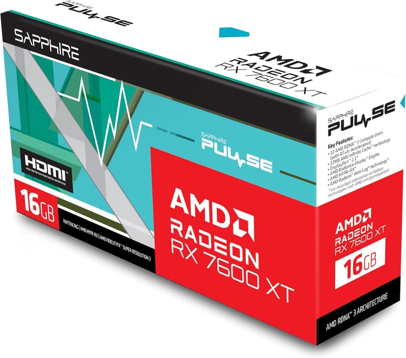 Sapphire 11339-04-20G Pulse AMD Radeon RX 7600 XT Gaming Graphics Card with 16GB GDDR6, AMD RDNA 3