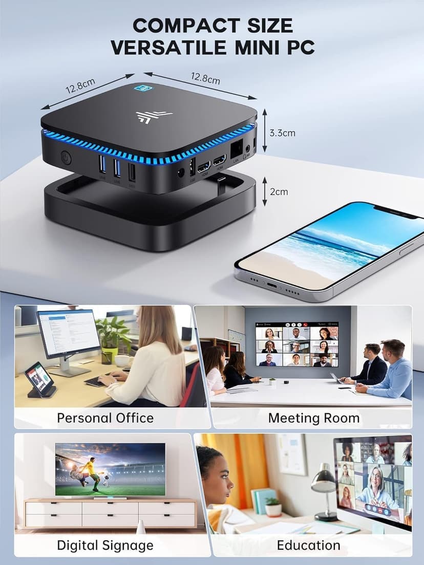 KAMRUI AK1PLUS Mini PC, N95 Processor (up to 3.4GHz), 8GB DDR4 RAM 256GB M.2 SSD, Mini Desktop Computer Support 2.5" SSD, Dual 4K, WiFi, Ethernet for Business, Office, Home