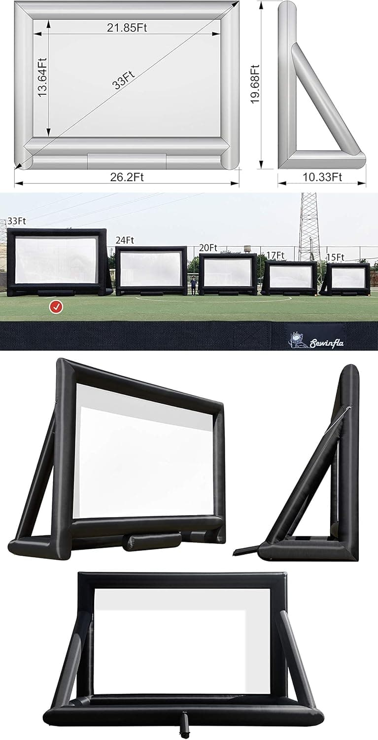 33Ft Giant Inflatable Movie Screen with Blower - Front and Rear Projection - Blow Up Outdoor and Indoor Projector Screen for Party, Easy to Set Up