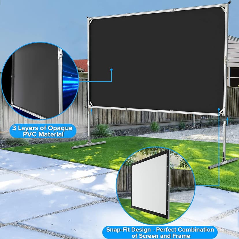 120 inch Outdoor Movie Screen - Upgraded 3 Layers PVC 16:9 Projector Screen, Portable Video Projection Screen with Carrying Bag for Home Theater Backyard