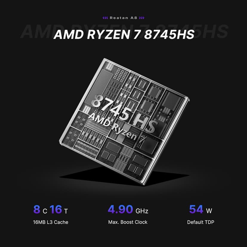 Reatan A8 AMD Ryzen 7 8745HS Mini PC Gaming Dual LAN 2.5Gbps Mini Desktop Computer 32GB DDR5 1TB NVME SSD, USB4.0 HDMI DP USB-C WiFi6 & BT5.2 Mini Computer.HTPC for Business, Education, Home