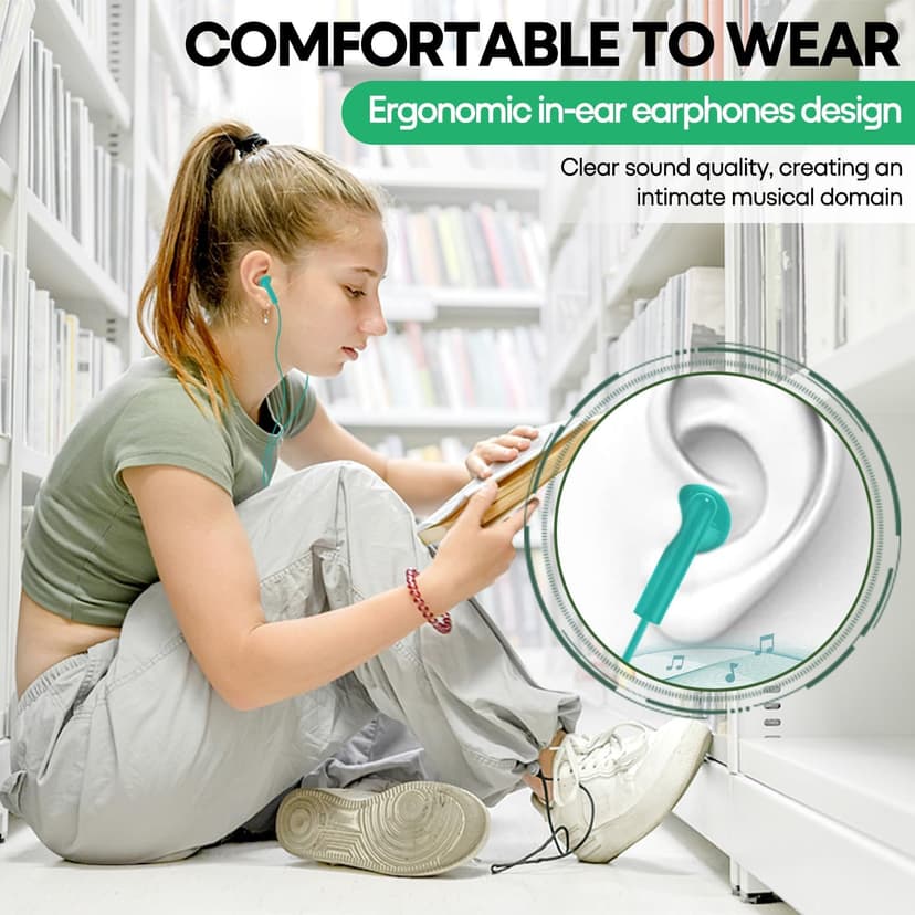 50 Pack Bulk Kids Earbuds for School Classroom Library, Student Wired Earphones with 3.5 mm Jack Multi Colored Earphones for Computer Chromebook Laptop PC (HY01,50 Mixed)