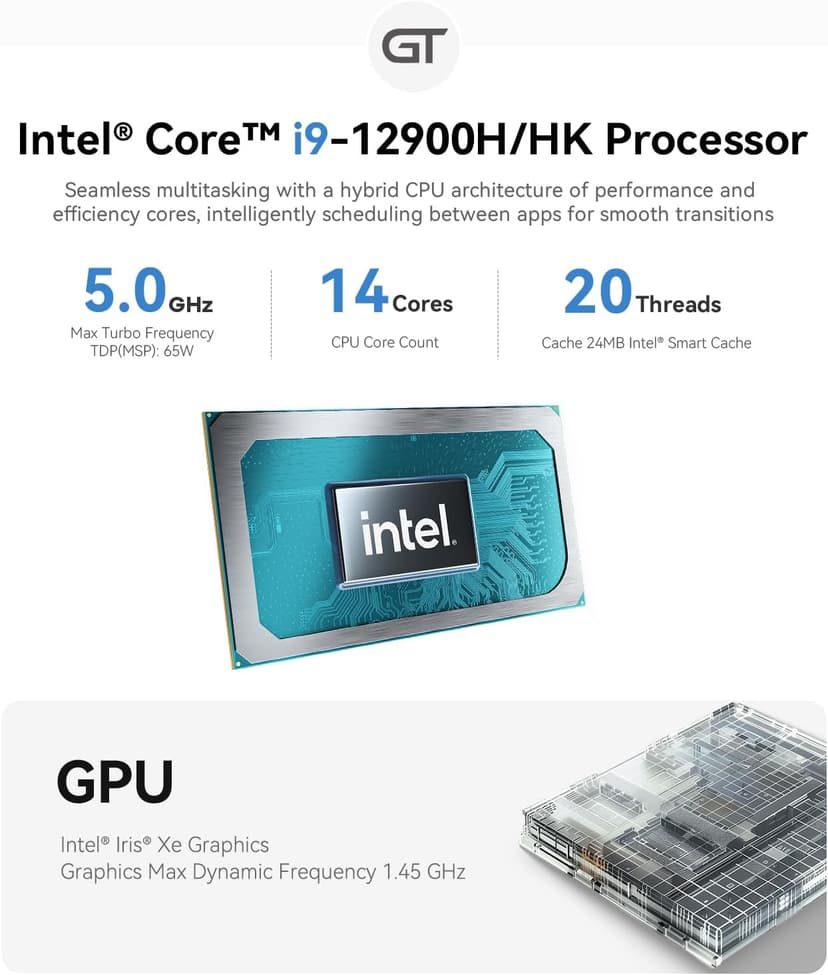 Beelink GTi12 Ultra Mini PC, Intel Core i9-12900HK (14C/20T, up to 5.0GHz), 32GB DDR5 RAM 1TB PCle4.0 SSD, Mini Desktop Computer Support 4K@144Hz/AI Chip/Voice Interaction/Speaker/Fingerprint Sensor