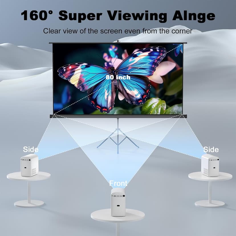 Outdoor Projector Screen with Stand Tripod, Indoor Pull Up Portable Projector Screen, 80 INCH 16:9 Adjustable Projection Screen with Carry Bag for Home Theater Backyard Party Movie Nights