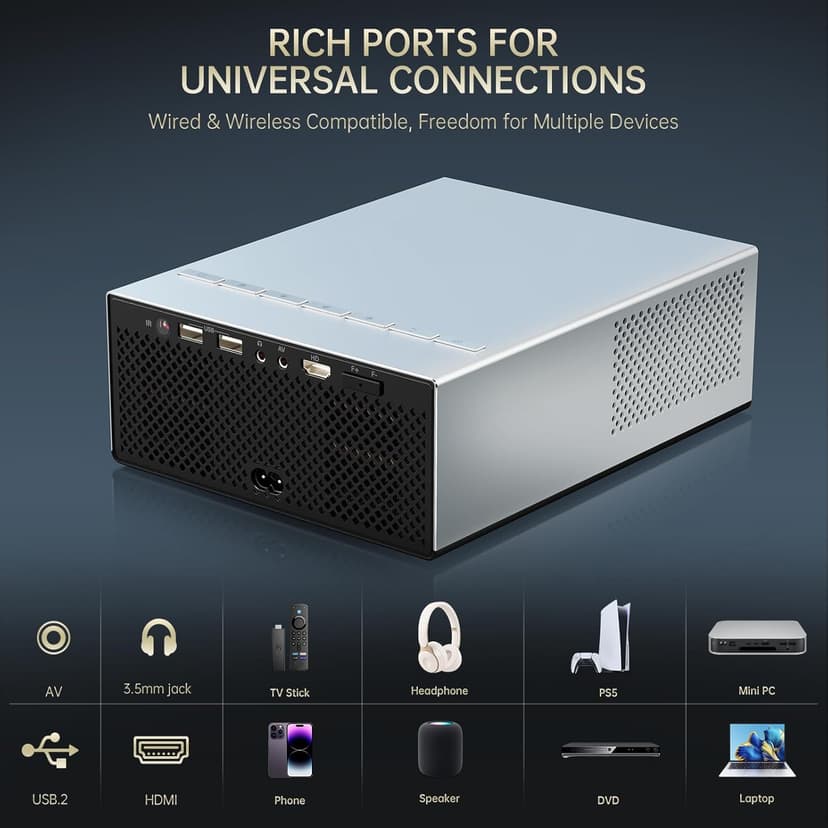 4K Projector with WIFI and Bluetooth, XIDU 1500ANSI Electric Focus Aluminum Alloy Projector, Auto Keystone 1080P Movie Projector, Dual 8W Speaker, Home Theater Portable Projector for Phone (Silver)