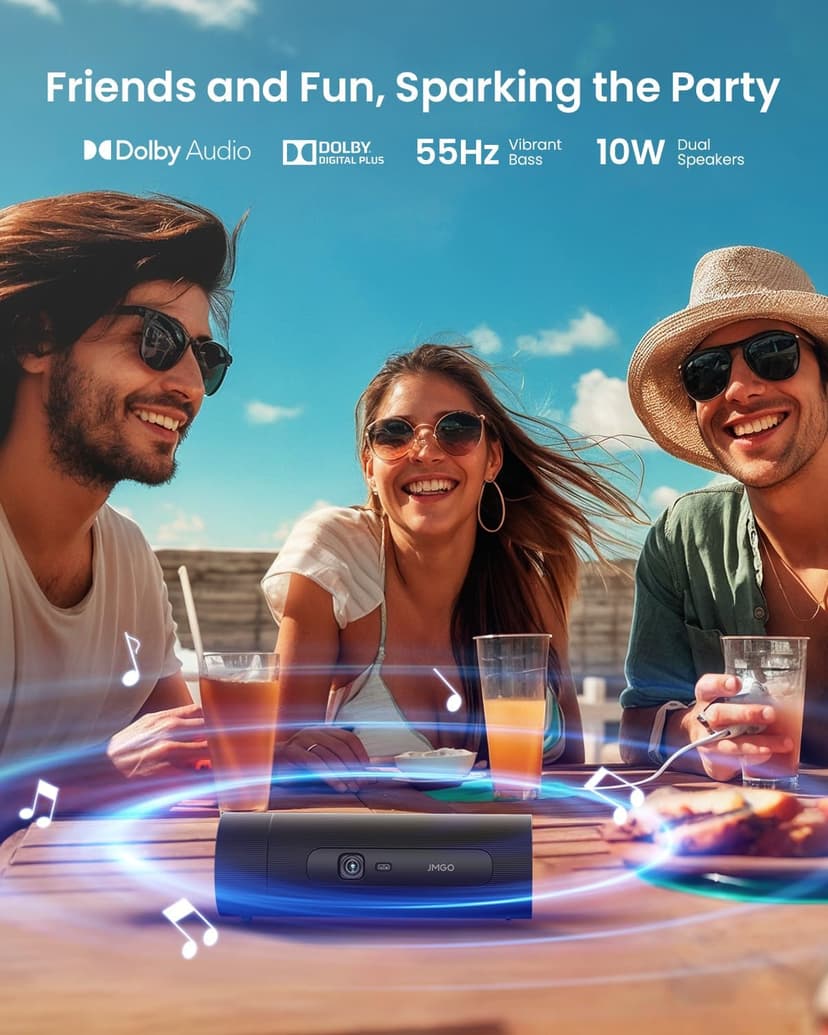 JMGO PicoFlix 2024 New Bottle Rotating Gimbal Projector, 4.5hrs Battery, Smart & Portable Outdoor Projector with Google TV, Licensed Netflix, 1080P FHD, 420 ISO Lumens, Auto Focus, HDR10, 10W Speakers