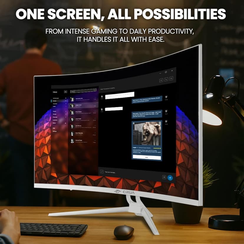 CRUA 32" Curved Gaming Monitor, 144Hz/160Hz 4K UHD(3840 * 2160P) 1500R VA Screen, Supports AMD Freesync, 120% sRGB, Built-in Speakers, RGB Lighting, Wall Mountable Installs(HDMI 2.1/DP 1.4)-White