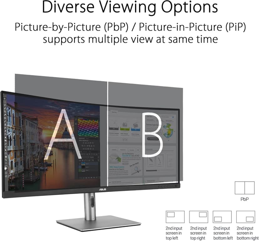 ASUS ProArt Display 34” Ultrawide Curved Professional HDR Monitor (PA34VCNV) - IPS, 21:9 3440 x 1440, 3800R Curve, 100% sRGB/Rec709, ΔE<2, Calman Verified, USB-C Docking PD 96W, RJ45, 3 Year Warranty