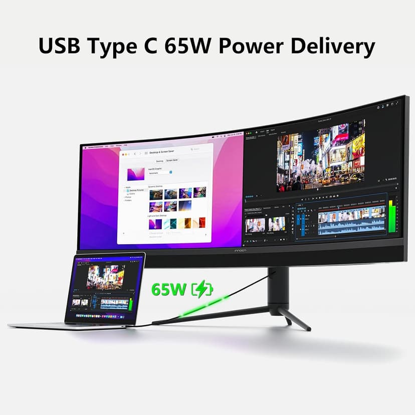 INNOCN 45C1R 45 Inch 5120 x 1440p Ultrawide Curved Gaming Monitor, R1500, HDR400, USB Type-C Power Delivery, PIP/PBP, Built-in Speaker, Height Adjustable, Black