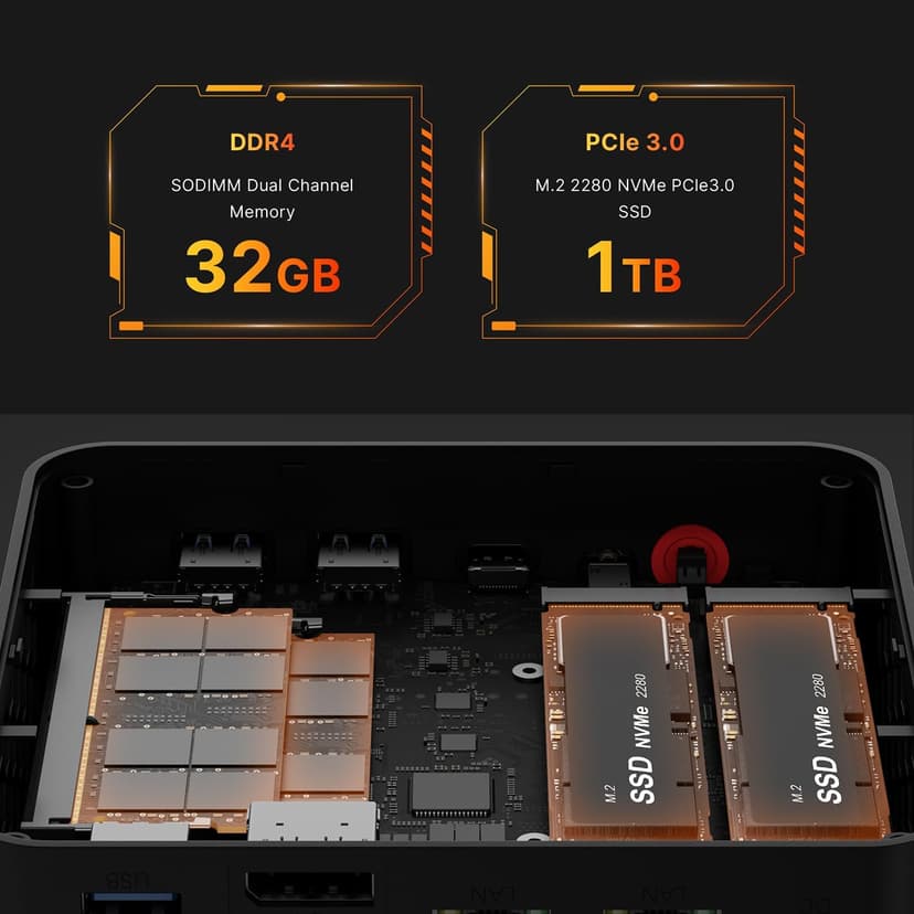 P4 Mini PC,AMD Ryzen 7 5700U(8C/16T, up to 4.3Ghz) 32GB DDR4 1TB NVMe SSD Mini Computers, Dual 2.5G LAN Ports, Dual NVMe Slots, Triple Display, WiFi 6, BT5.2