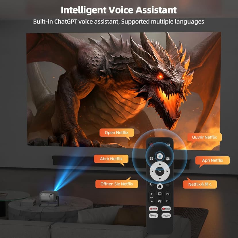 Netflix Officially Licensed Projector,BETTDOW Closed-Design Projector with Wifi 6 and Bluetooth 5.2,Intelligent Voice Assistant,Electric Focus Projector for Netflix/YouTube/Prime Video/D+