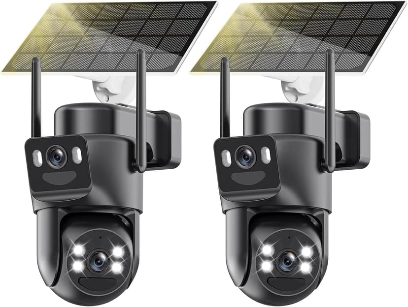 4K Solar Security Cameras Wireless Outdoor Battery Powered, 5GHz & 2.4GHz Dual Lens Bullet & 360°PTZ Linkage Outdoor Security Camera with Solar Panel, 8X Digital Zoom, Color Night Vision