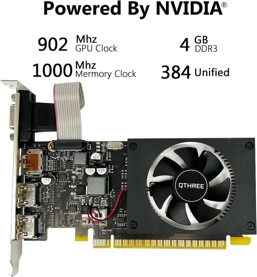 QTHREE GeForce GT 730 4GB DDR3 Low Profile Graphics Card, 2X HDMI, DP, VGA, PCI Express 2.0 x8,Gaming Video Card,Computer GPU for PC
