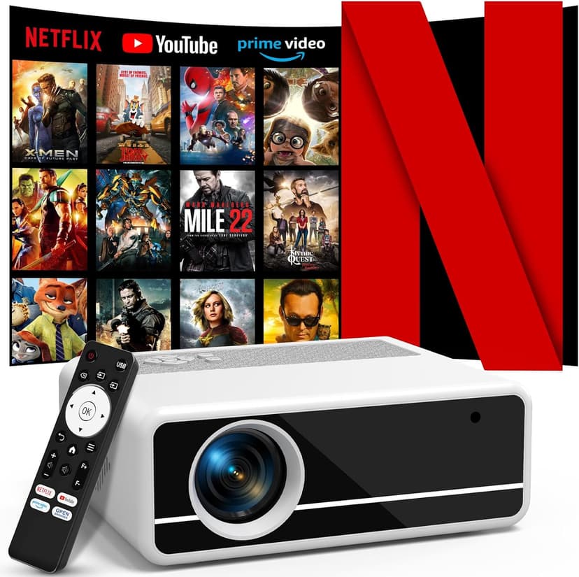 Netflix-Officially-Licensed PANSEBA 4K Smart Projector with WiFi and Bluetooth, Outdoor Projector with Auto Keystone, Portable Movie projector with 2S Focus, Home Projector for Game/Phone/Laptop