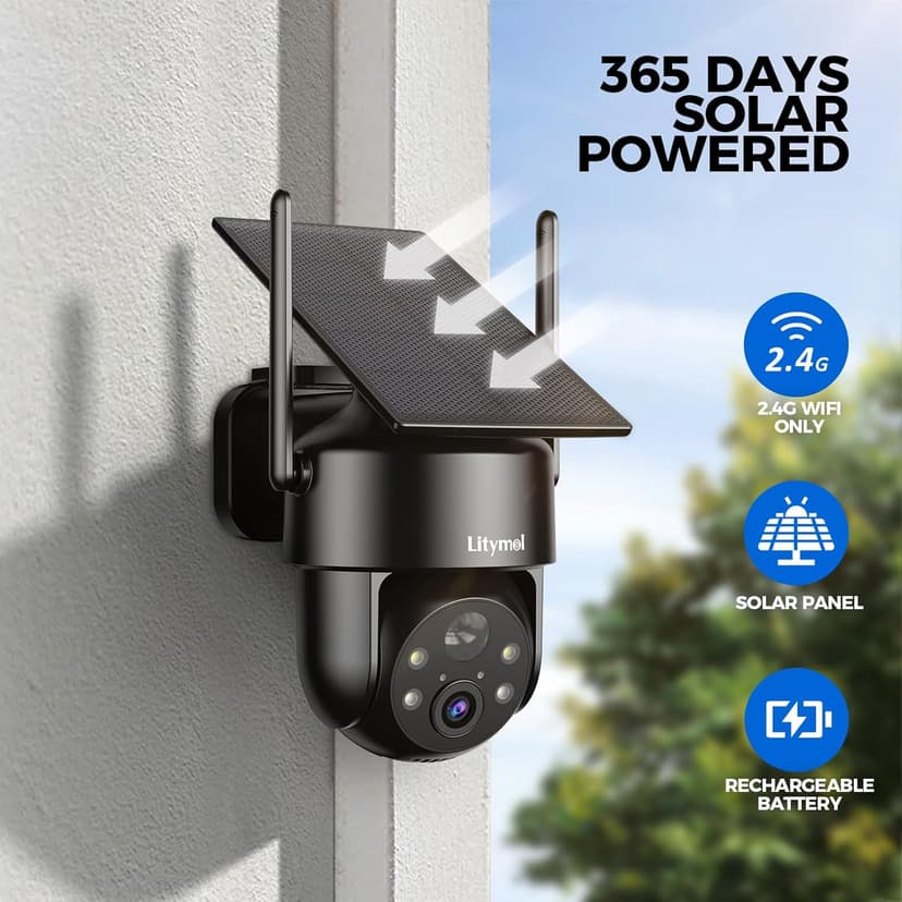 Solar Security Cameras Wireless Outdoor, 2K 360° View Cameras for Home Security, Color Night Vision, AI & PIR Motion Detection, 2-Way Audio, Spotlight Siren Alarm, IP65, SD/Cloud Storage