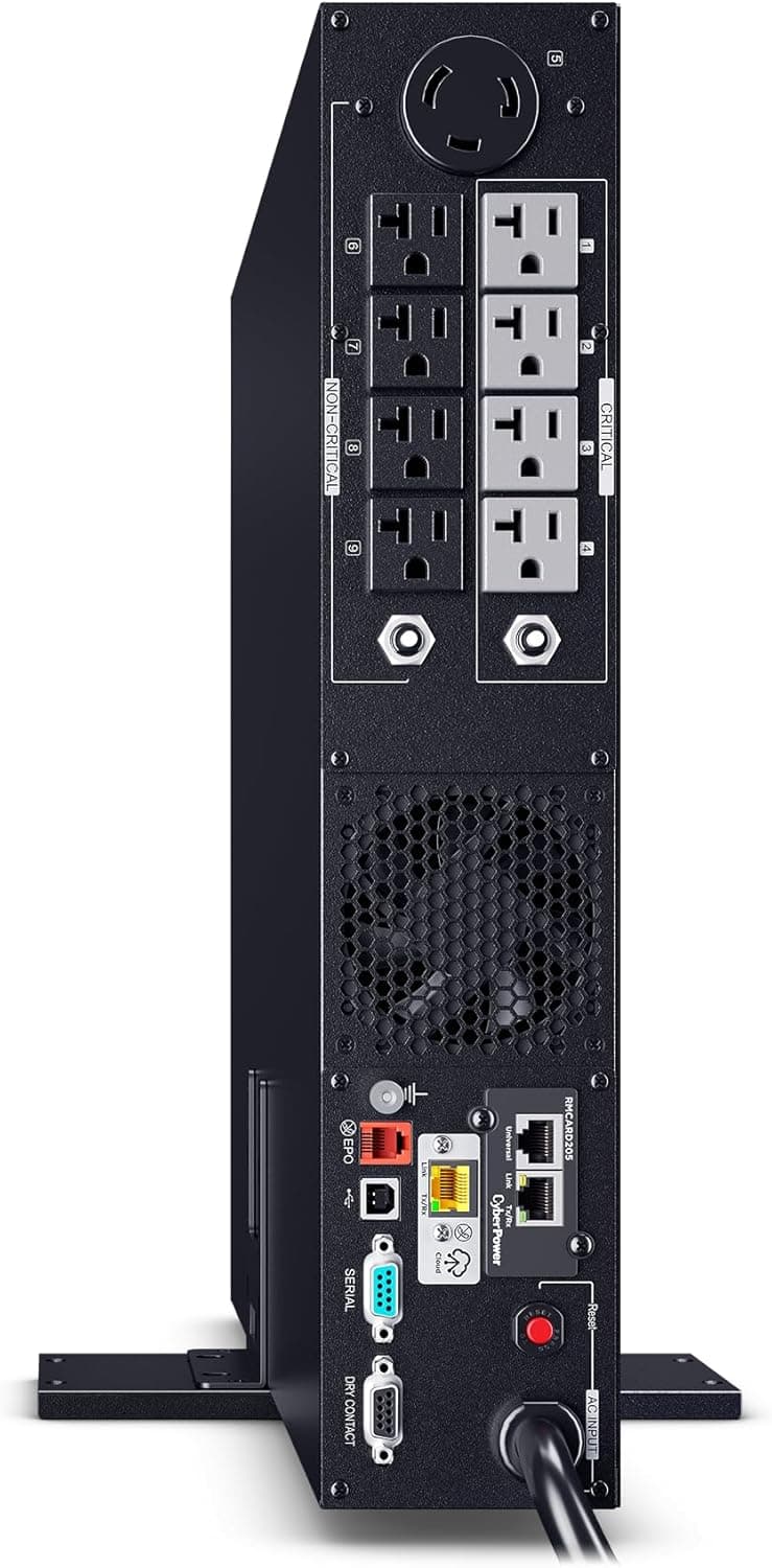 CyberPower PR3000RT2UCN Smart App Sinewave UPS System, 3000VA/3000W, 8 Outlets, 2U Rack/Tower, AVR, RMCARD205 Pre-Installed, Built-in cloud monitoring