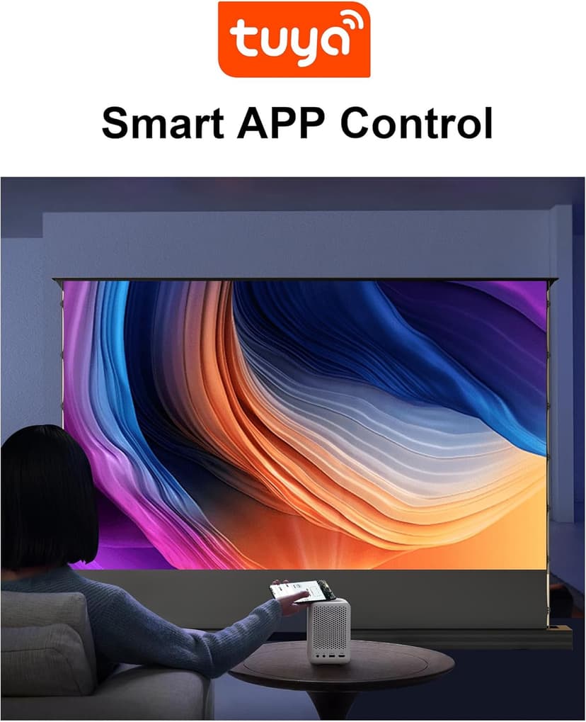 IN&VI 100" Motorized Floor Rising Projector Screen for UST Long/Standerd Throw Projector,Matte White Projector Screen Motorized for Home Theater,Movie Screen 4K/8K Ultra HD Active 3D