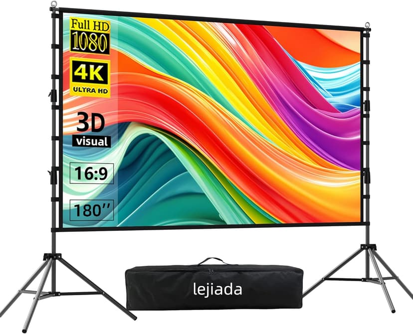 180 inch Projector Screen and Stand, 15FT Large Indoor Outdoor Movie Projection Screen 4K HD 16: 9 Anti Crease Design for Backyard Movie Night Easy to Clean, 1.1Gain, 160° Viewing Angle & A Carry Bag