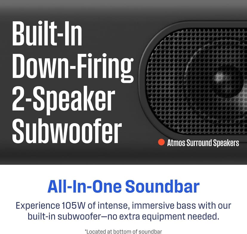Westinghouse 3.1.2 Channel All-in-One Soundbar with Dolby Atmos and Digital Plus, Built-in Low Frequency Driver and Height Speakers, 210W Surround Sound, Bluetooth, Easy Setup, Roku TV Ready