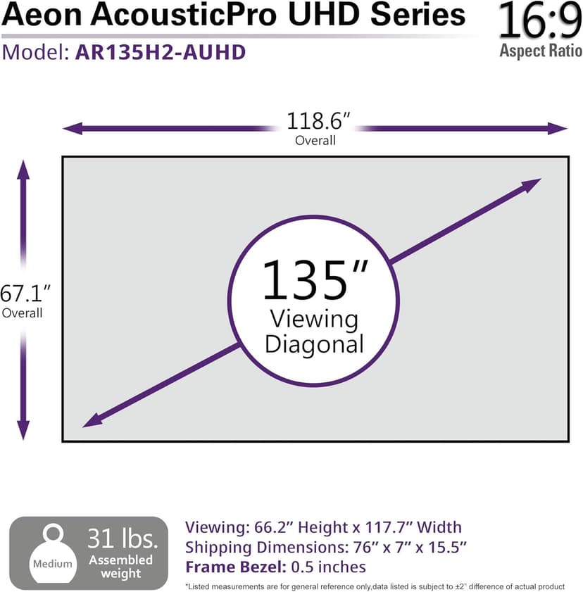 Elite Screens Aeon AUHD Series, 135-inch 16:9, 4K Home Theater Fixed Frame Edge Free Borderless Projection Sound Transparent Perforated Weave Projector Screen, AR135H2-AUHD