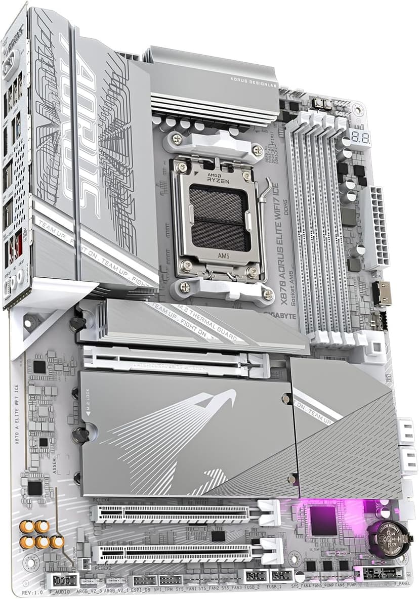 GIGABYTE X870 AORUS Elite WIFI7 ICE AMD AM5 LGA 1718 Motherboard, ATX, DDR5, 4X M.2, PCIe 5.0, USB4, WIFI7, 2.5GbE LAN, EZ-Latch, 5-Year Warranty