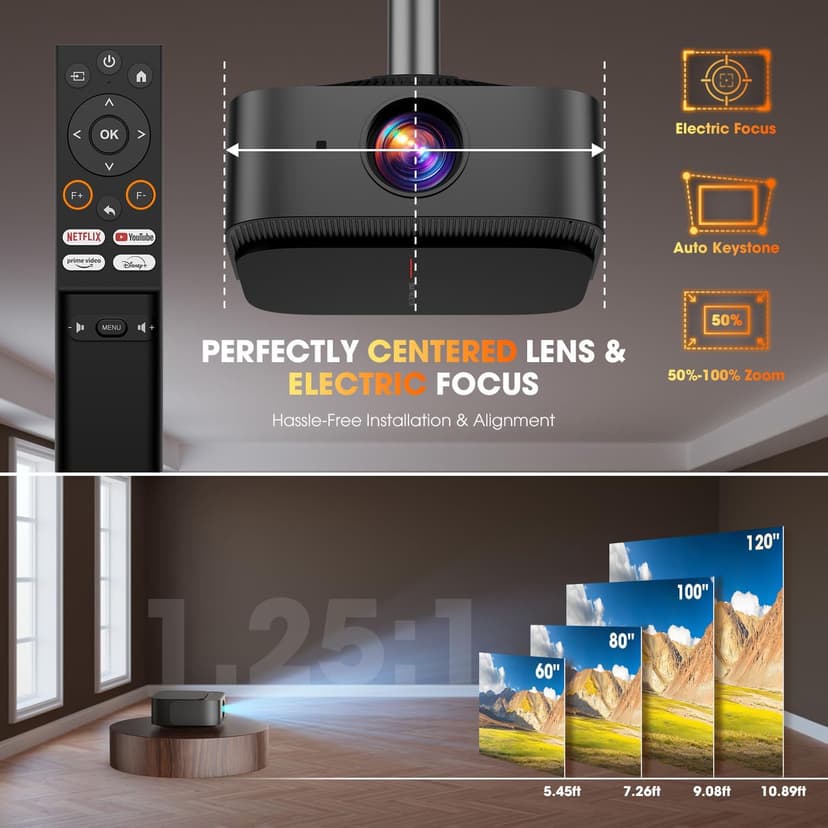 [2025 Netflix-Official | 386+ Built-in Apps] DBPOWER E2 Smart Projector with WiFi and Bluetooth, Mini Projector 4K with Netflix, Youtube, Disney+, Hulu, Max, Crunchyroll w Portable Case
