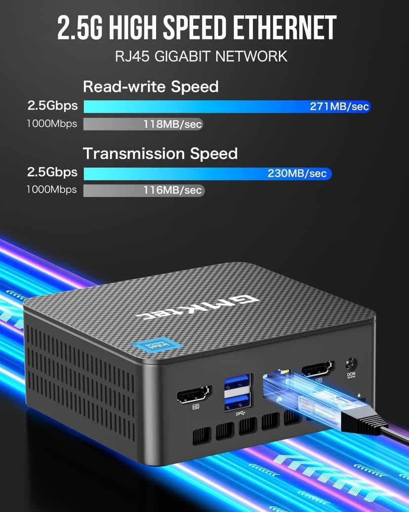 GMKtec Mini PC Intel N150 (up to 3.60GHz) Intel i226-V 2.5Gbps RJ45 Desktop Computers 16GB DDR4 256GB PCIe M.2 SSD/ 4K Dual HDMI/USB3.2/WiFi 6 BT5.2 for Office, Business