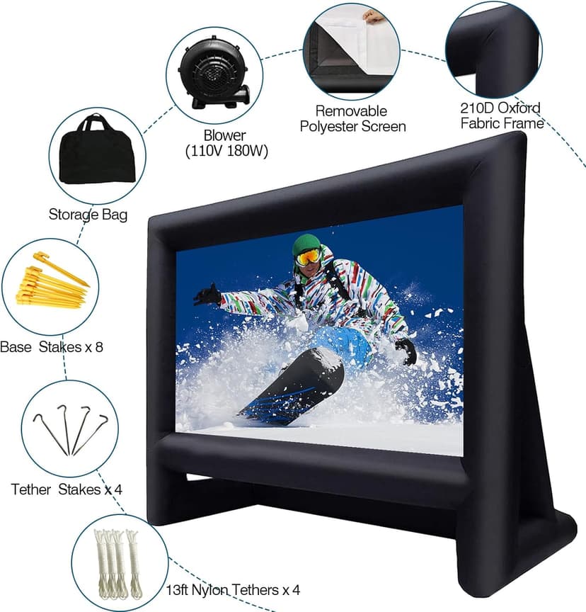 16ft Inflatable Movie Screen Outdoor Projector Screen with Air Blower Storage Bag - Front/Rear Projection, Easy Set Up Blow Up Screen for Backyard Movie Night, Theme Parties, Celebrations