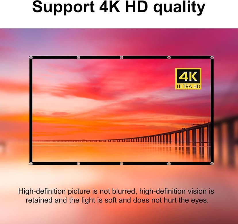 Projector Screen TOWOND 150 inch Projection Screen Indoor Outdoor Washable Anti-Crease 16:9 HD Rear Front Movies Screen for Home Theater Office