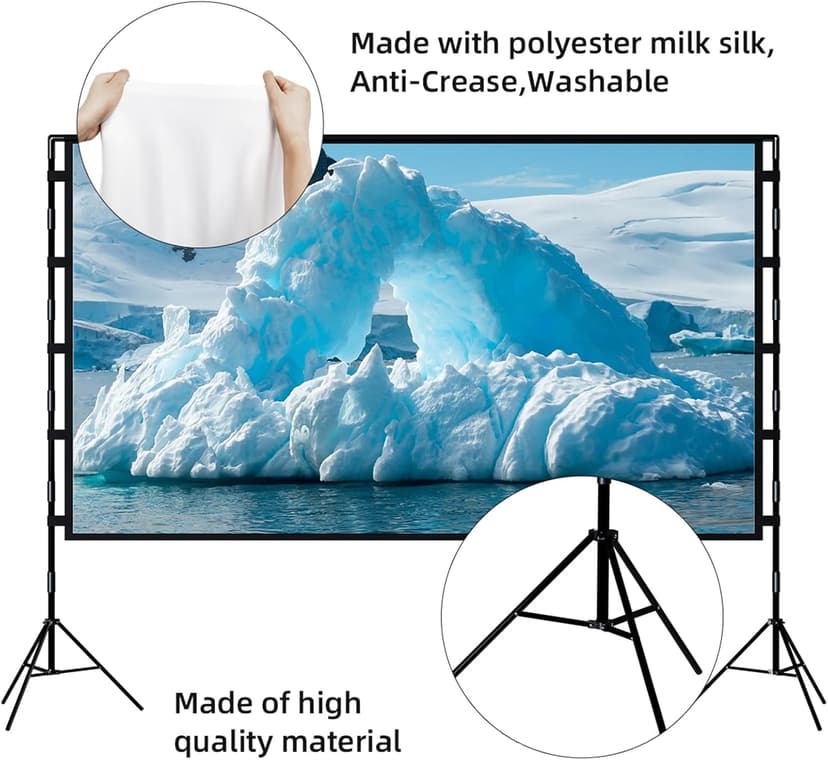 Projector Screen with Stand, Towond 100 inch Outdoor Projector Screen Portable Indoor Projection Screen 16:9 4K Rear Front Movie Screen with Carry Bag for Home Backyard Theater