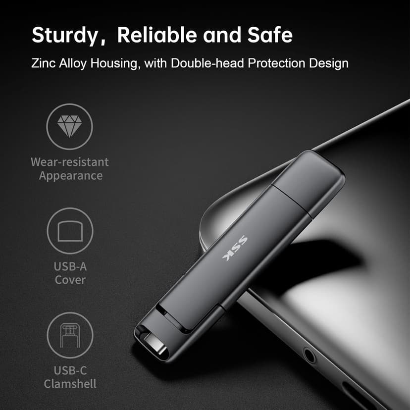 SSK 1TB USB-C Thumb Drive - Up to 1000MB/s, Dual Type-C/USB-A Flash Drive (3.2 Gen 2), Compatible with iPhone 15/PS4/Windows/Mac