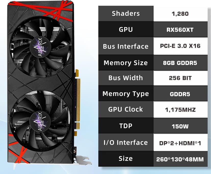 RX 560 XT 8GB GDDR5 Graphics Card,1792SP,128Bits, PC Gaming Video Card, Computer GPU, PCI Express x16 3.0 with Freeze Fan Stop for Desktop Computer Tarjeta Gráfica