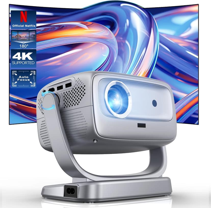 Projector with WiFi and Bluetooth Portable Outdoor: [Auto Focus&Keystone/360° Stand] Smart TV 4K Movie Projector with Apps Netflix Licensed 50%Zoom 700ANSI 3D DoIby Audio Android Home Camping Ceiling