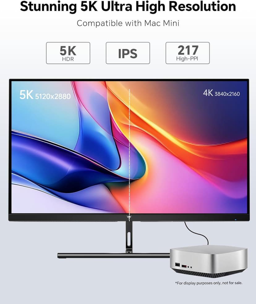 KTC 27 Inch 5K Monitor, 5120 x 2880 5K2K Monitor with 65W Type-C Port, Dual Mode Computer Monitors Compatible with Mac mini, IPS Panel, HDR 400, 217 PPI, 135% sRGB, HDMI DisplayPort, Tilt, H27P3